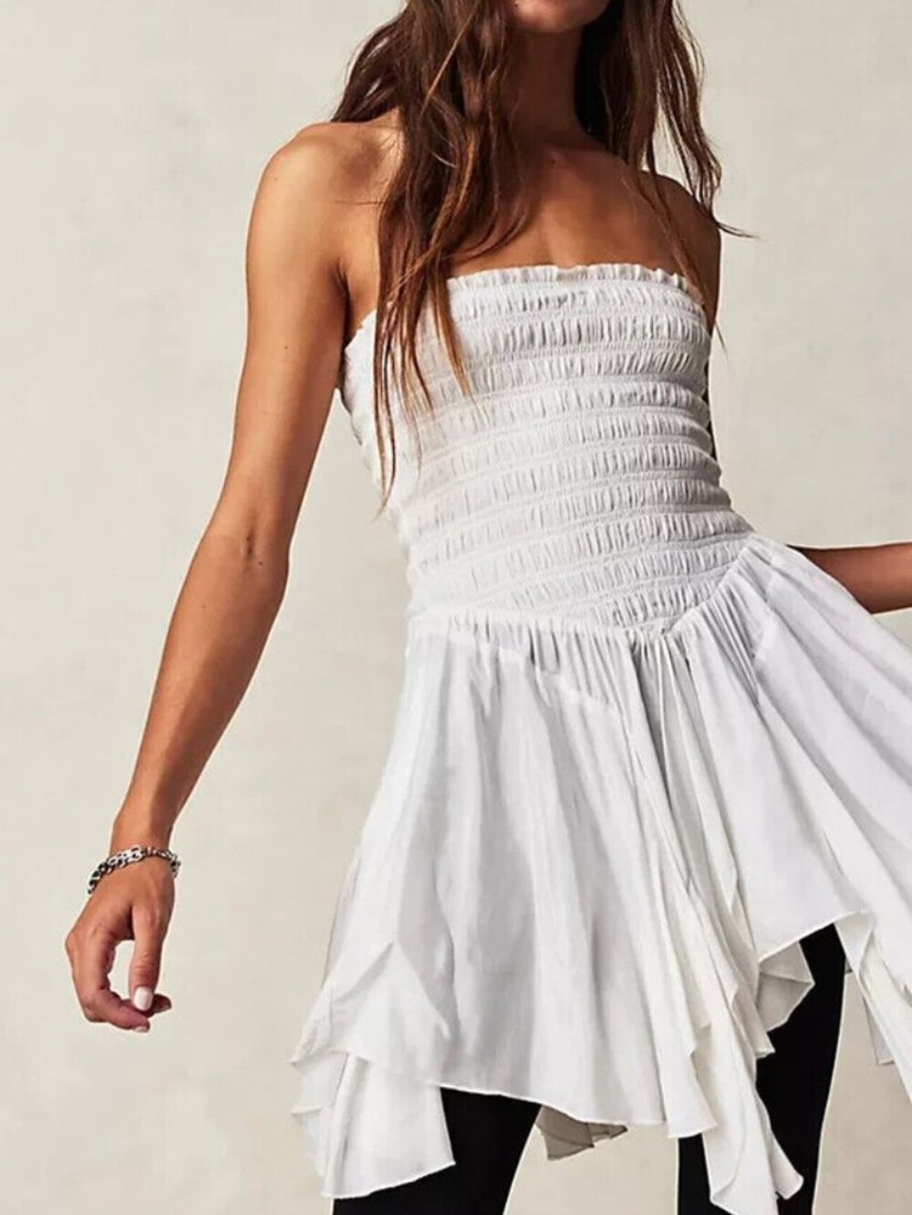 Free People FP One Kiana Top Smocked White Asymmetrical Strapless New M